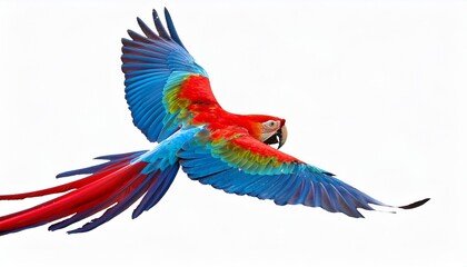 Fototapeta premium Majestic Flight: Red-Winged Macaw Soaring on Transparent Background