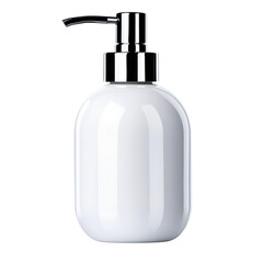 Obraz premium Elegant white pump bottle ideal for lotions, shampoos, or liquid soaps. Perfect for spa, bathroom, or beauty product presentations. PNG file