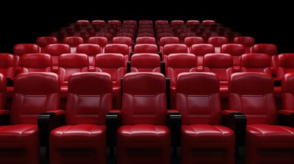 Rows of red theater seats stand empty under soft lighting, creating an atmosphere of anticipation for an upcoming film screening