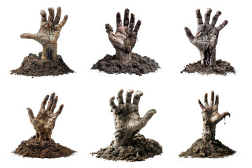 Six Muddy Zombie Hands Reaching From the Ground