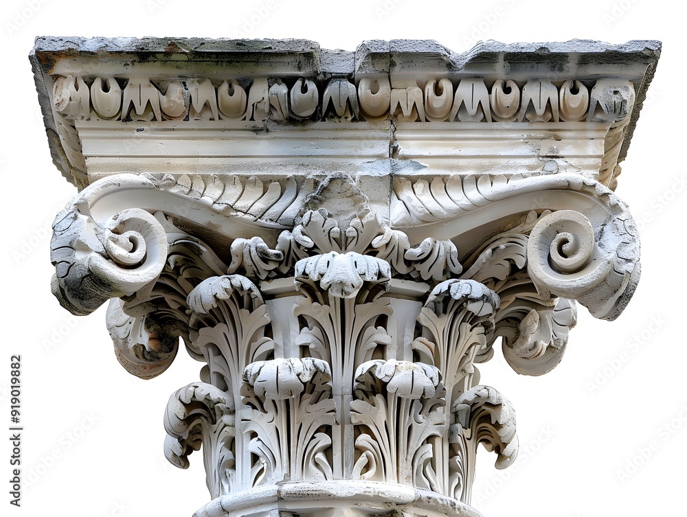 Poster Detailed view of an ornate Corinthian column showcasing intricate leaf patterns and scrolls in daylight