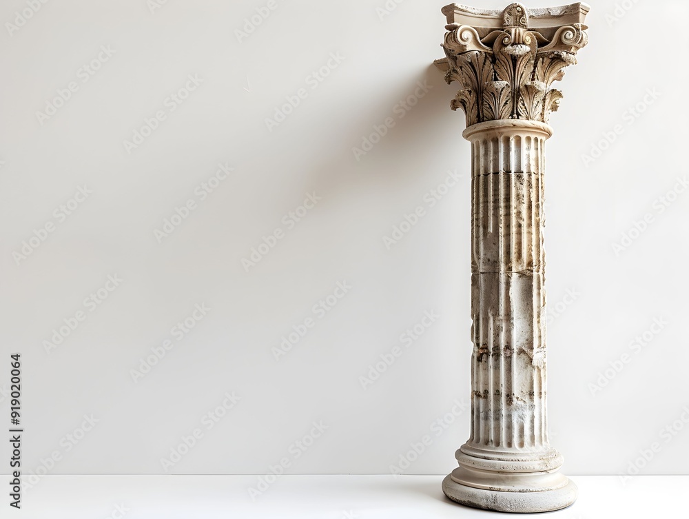 Aufkleber ancient corinthian column displayed against a plain wall in a modern setting