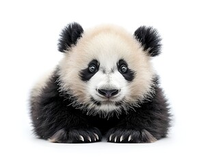 Naklejka premium Young panda resting on white background in a playful pose
