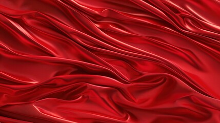Obraz premium The rich red satin fabric unfolds with soft waves and a smooth texture, capturing light and creating an elegant drapery effect