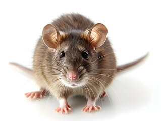 A close-up of a curious brown rat exploring a white surface in a well-lit environment