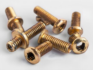 Close-up of assorted hex bolts on a surface with a plain background