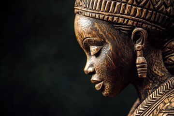 Wooden Sculpture of African Woman with Intricate Patterns