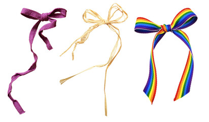 Set of different tipes wrapping bows isolated on white or transparent background