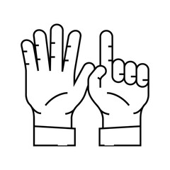 six number hand gesture line icon vector. six number hand gesture sign. isolated contour symbol black illustration