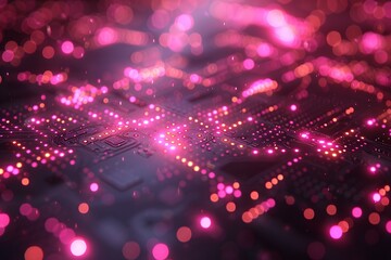 Futuristic Circuit Board with Glowing Pink Lights - Ideal for Tech-Themed Designs, Posters, and Digital Art