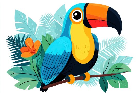 recommend clip art: Toucan Illustration with Tropical Leaves and Flowers