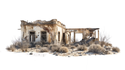 Deserted Ruin Abandoned Building in Desert Landscape isolated on transparent background	
