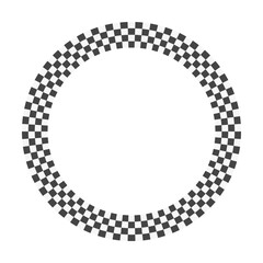 Circle race flag. Checker board geometric pattern. Round race frame. Vector illustration