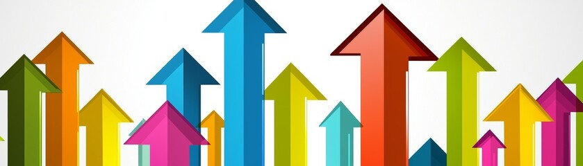 Colorful arrows pointing upwards symbolize growth, progress, and success in a vibrant and dynamic design.