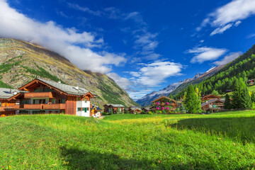 Houses in Zermatt alpine village, Switzerland