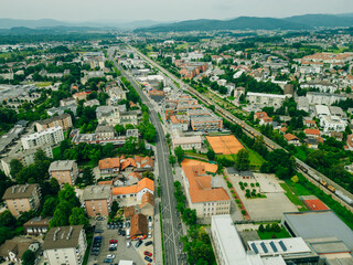 Obraz premium Ljubljana, Slovenia - Aerial panoramic view of Ljubljana on a summer