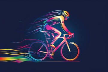 Fototapeta premium A person rides a bike through the darkness, with only streetlights or moonlight illuminating their path