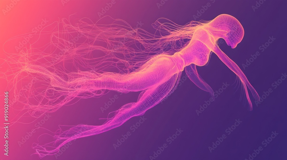 Poster abstract wireframe figure in vibrant gradient