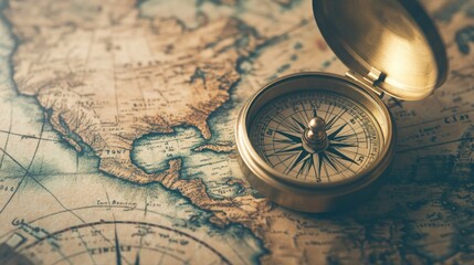 A Columbus Day image featuring an old-world map and a vintage compass, evoking the spirit of exploration.