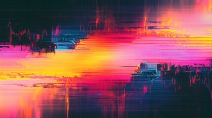 Obraz premium Glitched Retro Digital Rainbow Flickers on Lo-Fi Vector Background.