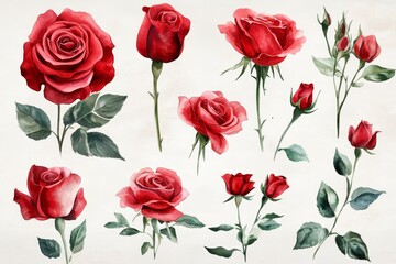 Delicate Watercolor Rose Collection Clipart for Design Projects