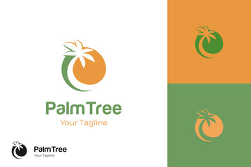 palm tree logo design with circle shape concept vector illustration for summer symbol, agricultural logo template