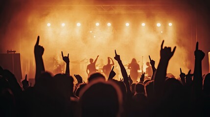 A dynamic shot of concert-goers silhouetted against intense stage lights, capturing the energy of a live music festival.