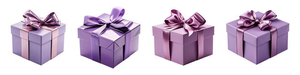 Obraz premium Purple gift box collection isolated on transparent background