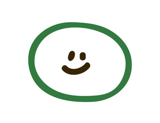 Cute doodle face smiling, happy emotion, cheerful expression. Abstract funny character, hand-drawn emoji in simple kids drawing style. Childish flat vector illustration isolated on white background