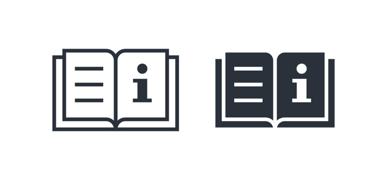 Book icon. Open book symbol. Read instruction vector icon. User manual sign. Isolated on white background.
