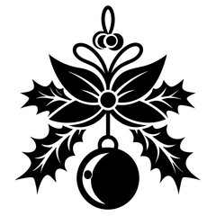 Christmas decoration with holly and ribbons border silhouette vector illustration