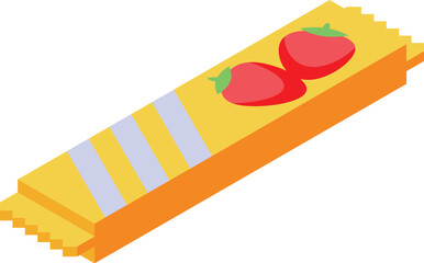 Yellow snack bar packaging design featuring two strawberries is laying on a surface