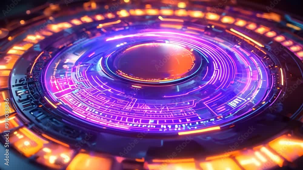 Poster a glowing, colorful, and abstract image of a circle with many small squares inside it. the squares a