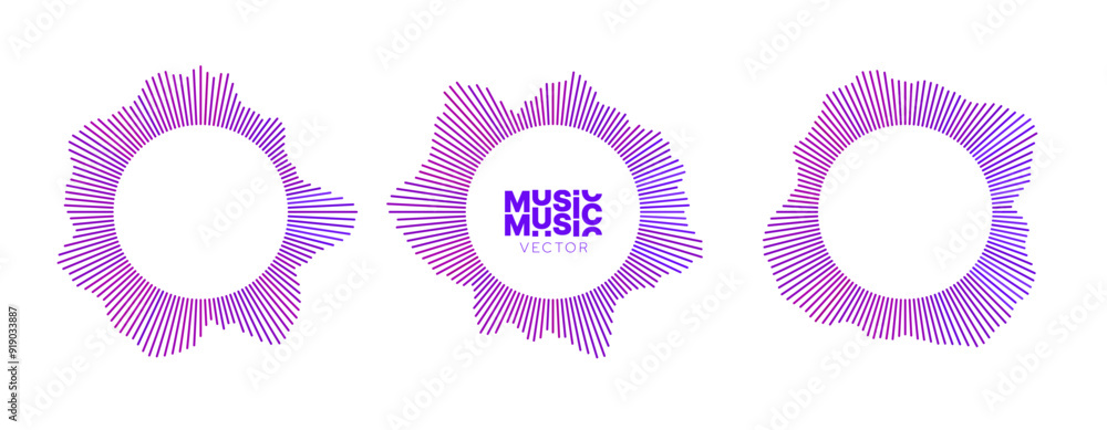 Aufkleber Music Circles. Radial Wave Sound Lines. Circular Frame. Sound Circle Ring. Wavy Round Frame. Radial Rays Symbol. Wavy Geometric Design Element. EQ Equalizers Radial Spectrum. Vector Illustration.