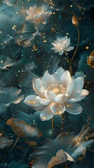 Artistic aquamarine and gold flower abstract graphic poster background
