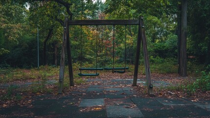 Empty Swing Set in a Forest