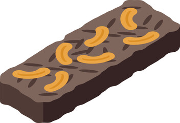 Chocolate protein bar with nuts isometric icon for web, design and print