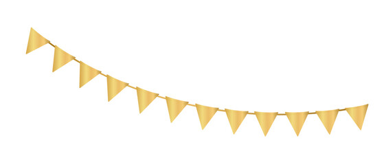 Hanging golden flags. Pennant border isolated on white background. Vector clipart