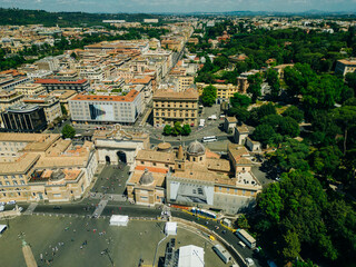 Fly above Terrazzo del Pinkie and Piazza del Popolo. Rome, Italy
