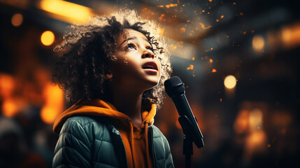 child with microphone on stage