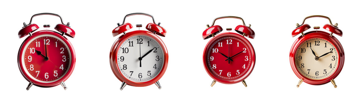 Red alarm clock collection isolated on transparent background