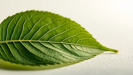 Obraz premium Green leaf on a white background. Close-up. Macro.