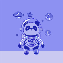 Cute vector illustration of a cute panda in a white astronaut suit on a blue background