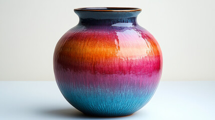 Elegant Retro Vase with Multicolor Gradient on White Background, Perfect for Modern and Vintage Home Decor, Unique Artistic Ceramic Design, Studio Shot, Isolated, Daylight, Vibrant, Decorative Object