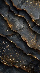 Obraz premium Shimmering black layers with gold highlights create an elegant and abstract design