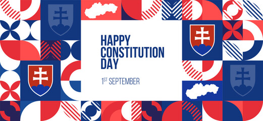 Happy Constitution Day Slovakia Banner. September 1 Slovakia Constitution day greeting card design. Modern pattern, poster template. Vector Illustration.