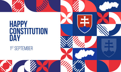 Happy Constitution Day Slovakia Banner. September 1 Slovakia Constitution day greeting card design. Modern pattern, poster template. Vector Illustration.