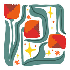 Colorful doodle floral arrangement illustration in a trendy style