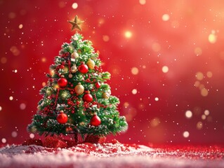 Festive Christmas Tree with Ornaments and Bright Colors on Christmas Day Illustration with Copy Space