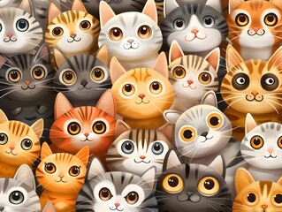 Cute Cartoon Cat Faces Pattern.